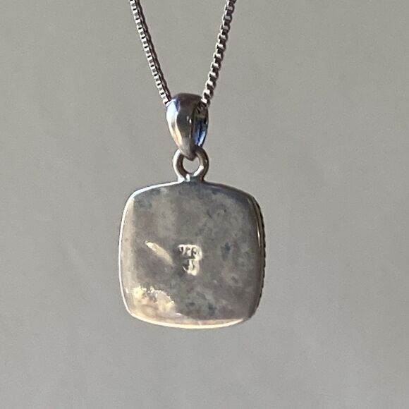 Vintage Sterling Silver 925 Abalone Square Roped Pendant w/ 18in Box Chain 9.13g - Picture 3 of 15